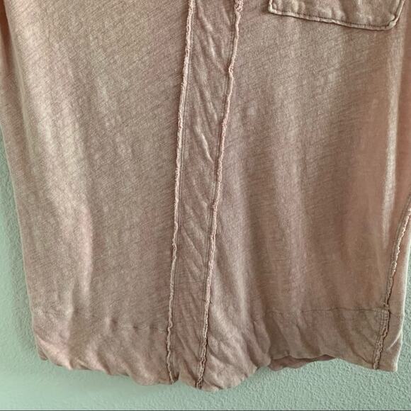 We the Free Free People The Posh Tee Pink Collar Linen Blend V Neck Top XS - Picture 6 of 12